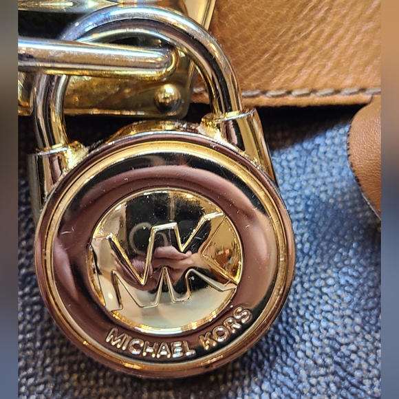 Michael Kors Hamilton Signature Monogram Jet Set Chain Shoulder Bag Brown REHAB - Picture 3 of 12